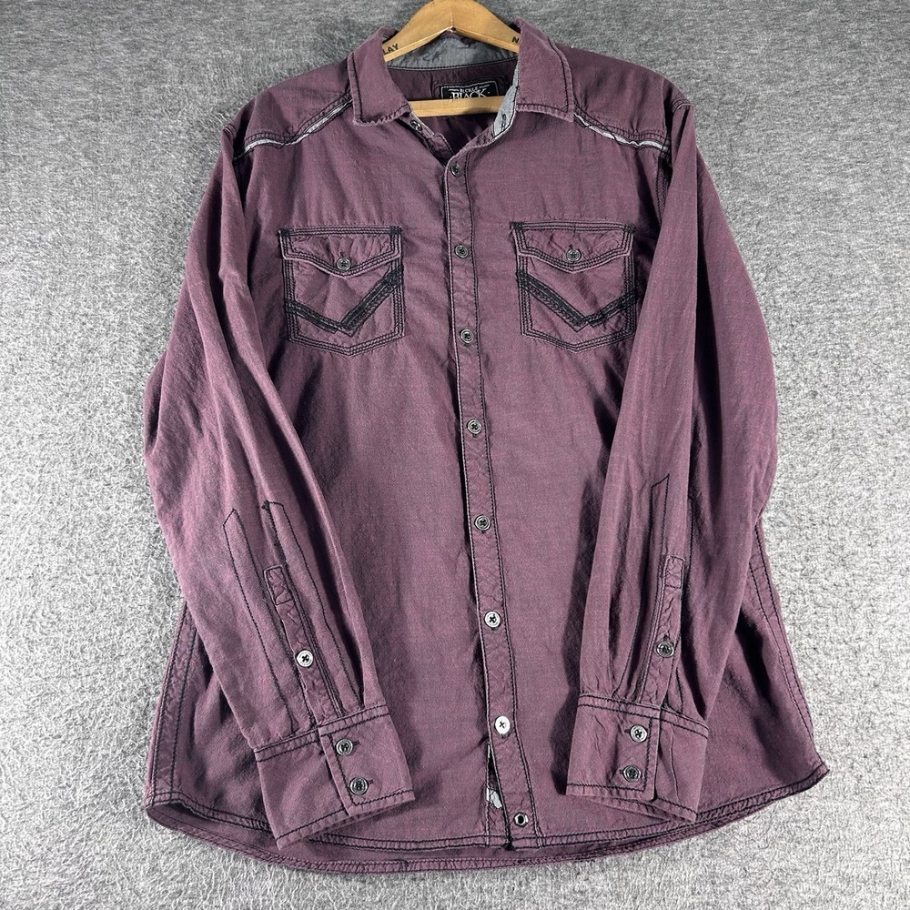 Buckle Black Button Up Shirt Taylored Fit Maroon Western Grunge Y2K Size L